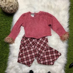 Zazi girls outfit pink plaid bell bottoms fur cuff